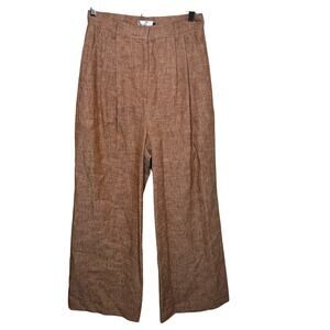Christy Lynn Linen Cotton Wide Leg Pants Brown High Waist Trousers‎